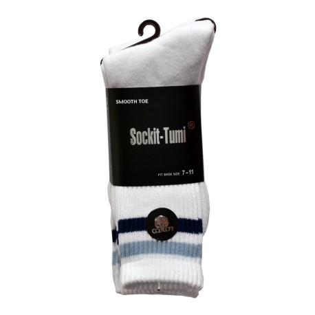 Men's Sports Socks White with Blue Stripes 2 Packs